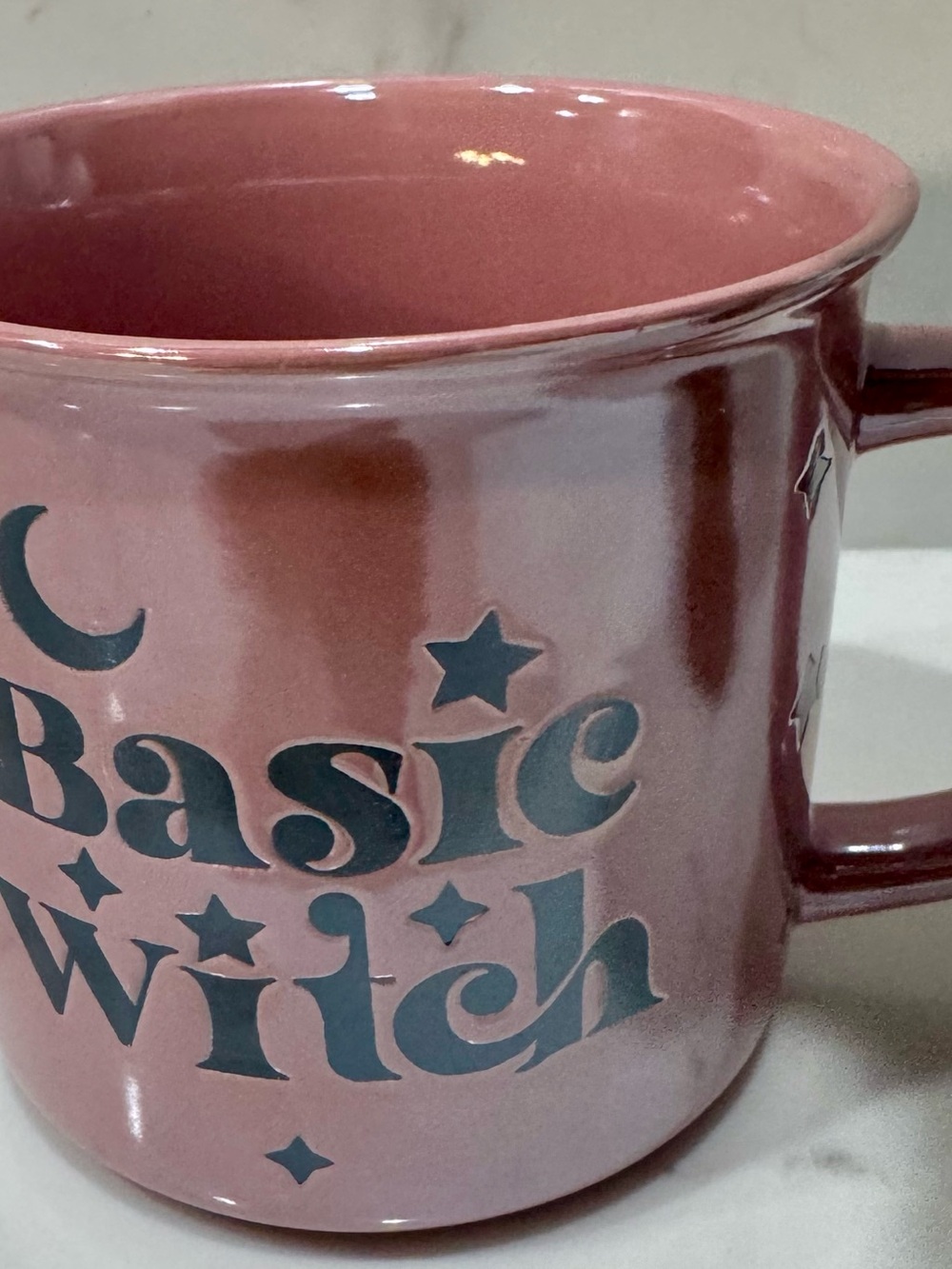 Happy Haunting Halloween Pink Aura Coffee Mug “Basic Witch” Moon Stars Dual Side - Picture 6 of 6